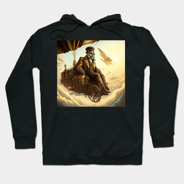 Steampunk ballon airship flyer watching the sunset above the clouds Hoodie by SJG-digital